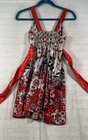 Lizzy Girls Red Silver Floral Polka Dot Satin Halter Dress Waist Sash NWT — photo 4