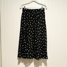 Abercrombie Fitch Black Daisy Print Midi Skirt Pull On Size Medium