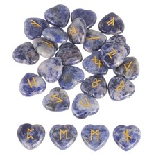 25Pcs Blue Veins Stone Rune Stones Set with Engraved Elder Futhark Alphabet