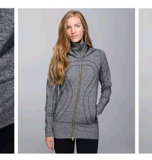 Lululemon Stride Jacket II heather gray hoodie thumb Hole zip up Size 6 Yoga