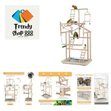 Pet Parrot Playstand Parrots Bird Playground Bird Play Stand Wood Perch Gym P...