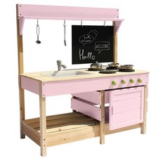 Outdoor Wooden Mud Kitchen Playset with Sink, Tap, Stovetop & Chalkboard for Kid