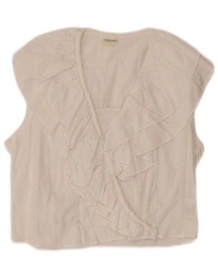 Benetton Damen ärmelloses Blusentop IT 44 Medium cremeweiß Baumwolle BH20