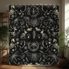 Halloween Black and Gold Goth Skull Shower Curtains,Spooky Gothic and Skull S...