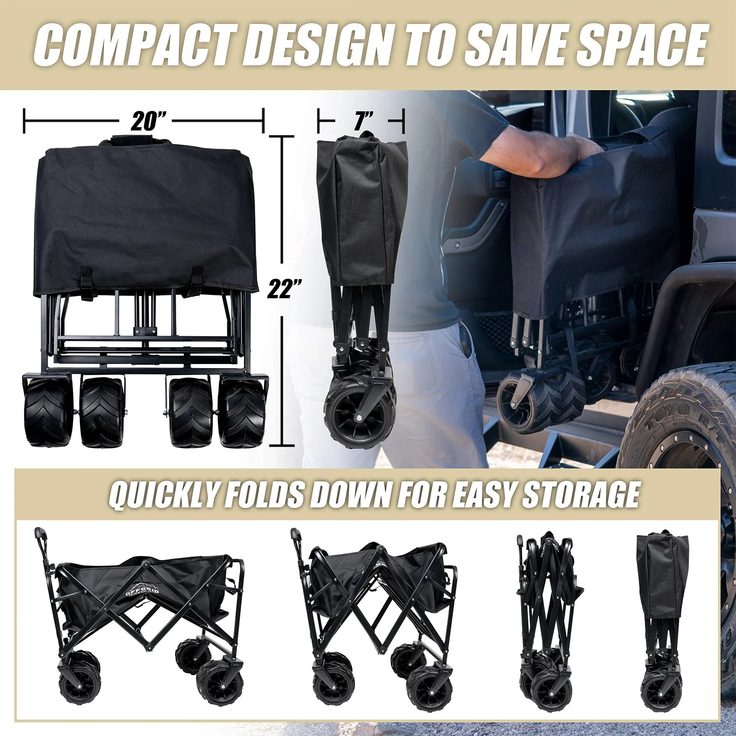 Folding Wagon Cart All Terrain Utility Cart Heavy Duty Collapsible Black OFFGRID