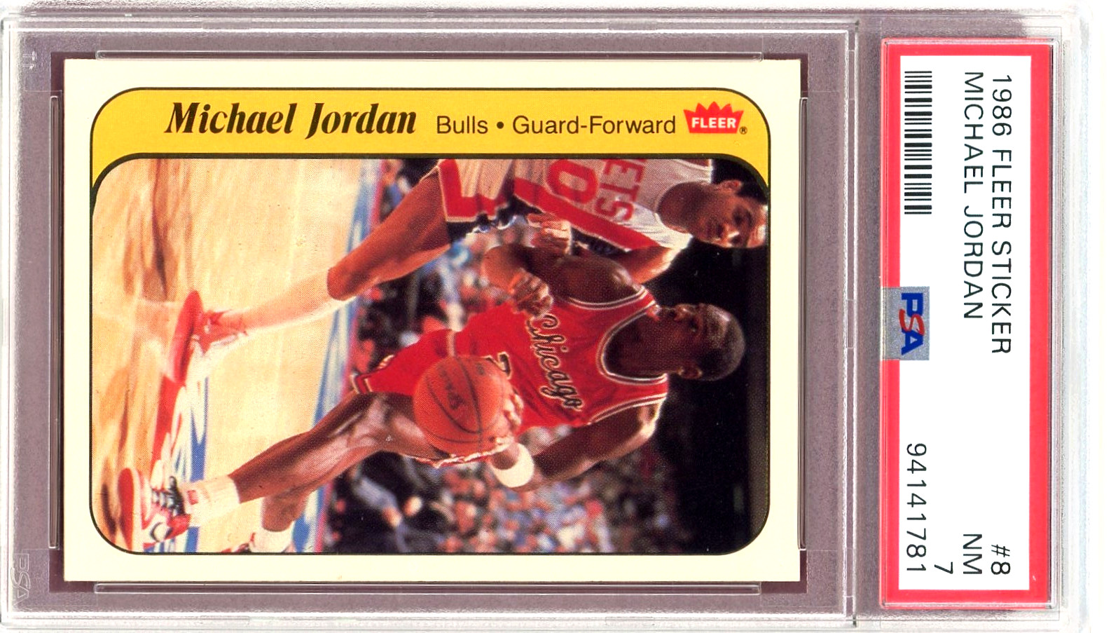 MICHAEL JORDAN " 1986 " FLEER STICKER #8 PSA 7  " ROOKIE " 9-781  $$$ view 2