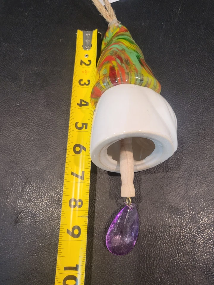 Campana de viento campana gnomo de vidrio soplado multicolor de hoja perenne Foto 4 de 4