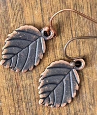 Copper Leaf Dangle Earrings. Bohemian Chic.