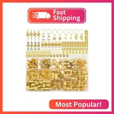 VENOFEN 217PCS Gold Hair Jewelry Hair Cuffs for Braids Metal Dreadlock Beads Bra