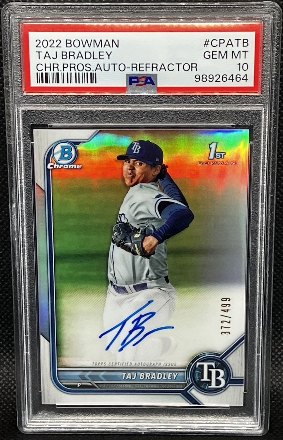 2022 Bowman Chrome Prospect Autographs Taj Bradley #CPA-TB Refractor /499 PSA 10