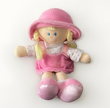 Toys R Us Plush Doll Pigtails Pink Hat Dress Blue Sewn Eyes Soft Lovey Clean