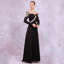 Long Sleeve Groom Mother of The Bride Beadings Mermaid Wedding Evening Robe