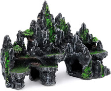 Large Fish Tank Decorations, Mountain View Aquarium Ornament with Tree House Cav