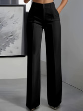 Women's High Waisted Wide Leg Dress Pants Pleated Office Trousers Full Length