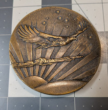 Vintage Eagle Sunrise Western Belt Buckle Round Made In USA Bronze Tone
