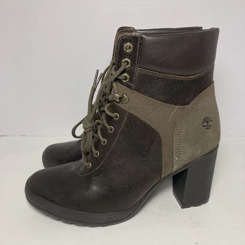 Stivali da campo Timberland da donna taglia 9 5 Camdale A1KD5 stringati in pelle marrone con tacco