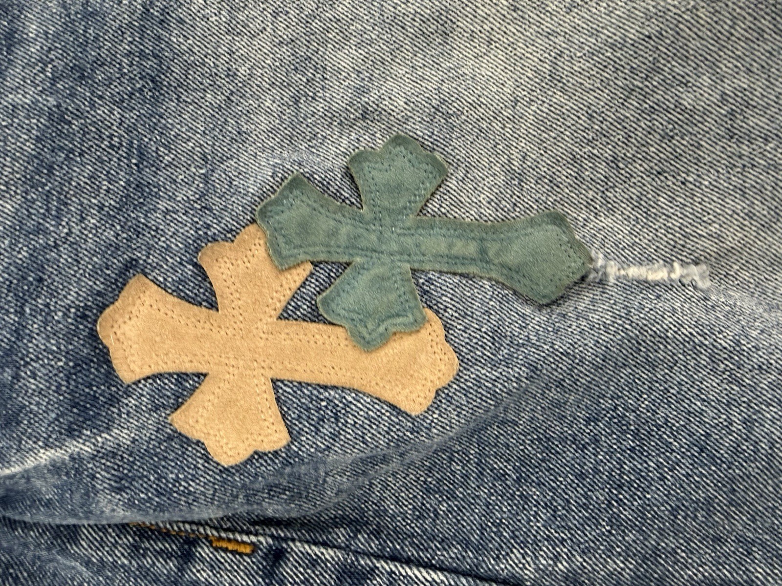 Chrome Hearts Inspired Cross Patch Blue Denim Jeans 36x30 thumbnail 17