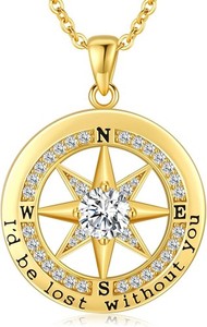 Authentic 18K Gold Plated Necklace for Women Wife Gift Birthstone Compass Necklace