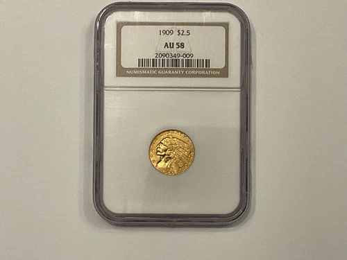 1909 $2.50 Indian Head Gold Quarter Eagle Better Date! NGC AU58