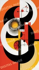 Digital Art Image of Abstract Circular Composition in Orange, Black, and Yellow