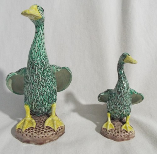Vintage Pair of Ceramic Green Geese Goose Chinese - Picture 3 of 7