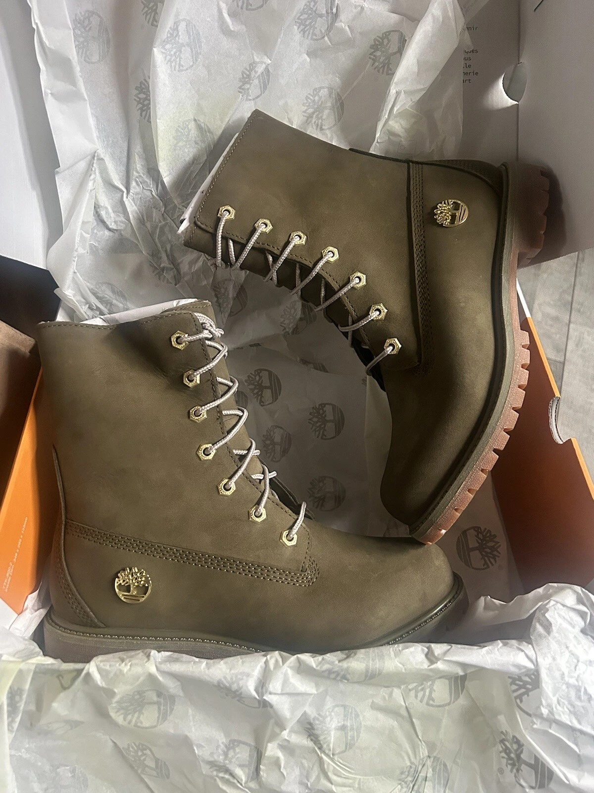 Stivali pieghevoli in pile impermeabili Timberland oliva taglia 8 nuovi con scatola