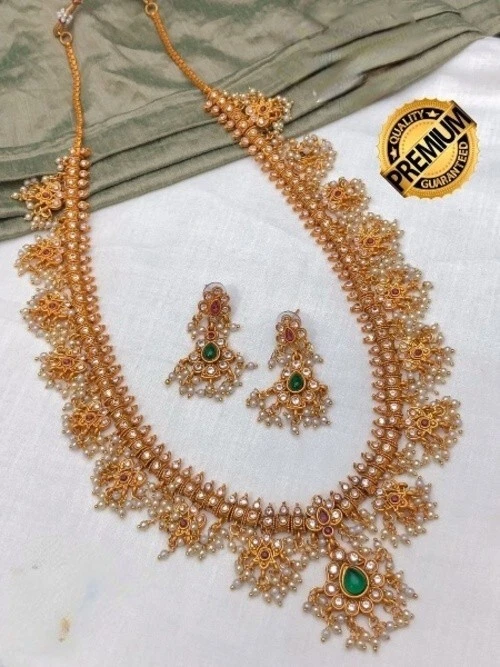 Bollywood Indisch Lange Halskette Guttapusalu Braut Traditionell Tempel Schmuck