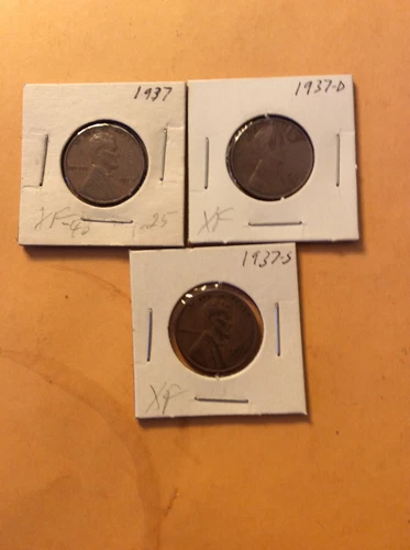 1937 P-D-S LINCOLN WHEAT CENTS  Extremely Fine  3 COINS