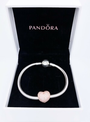 NEW 100% Authentic PANDORA Rose™ 14k Gold Pave Heart Clip Charm