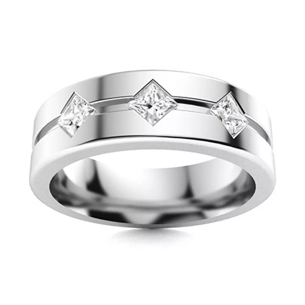 Men Band Genuine Princess Cut Diamond 0.52 Carat 6.5 mm 950