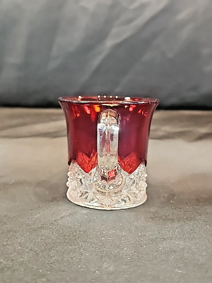 1894 Jefferson Glass Company EAPG Ruby Stain Diamond Peg Childs Mug - Image 4 of 4