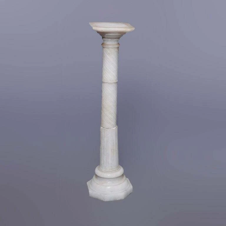 Antique Neoclassical Carved Alabaster Sculpture Pedestal, Rope Twist Form, 1890 - Image 2 of 4