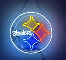 Pittsburgh Steelers Man Cave Acrylic 14" Neon Sign Light Lamp Real Glass Gift