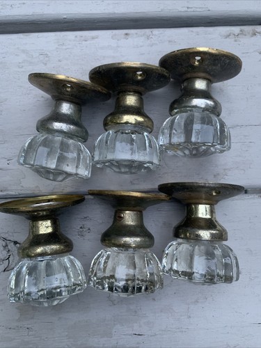 VINTAGE Clear Cut Glass Gear Shifter Knob Brass Set of 6