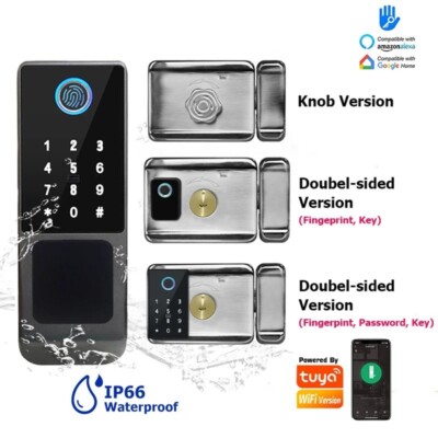 Smart Door Lock Outdoor Waterproof Tuya WiFi TTLock Fingerprint IC Card Code
