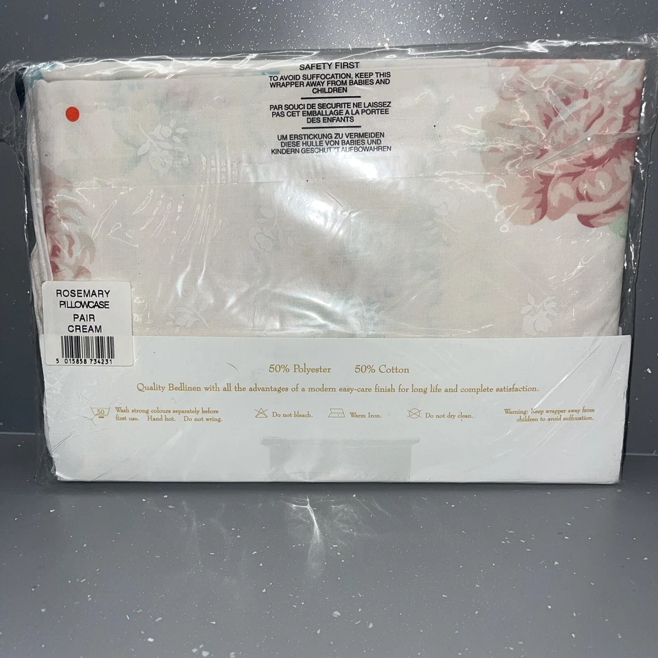 new Vintage cream Floral Pillowcases 19 x 29 inches rosemary roses cream pink - Image 3 of 4