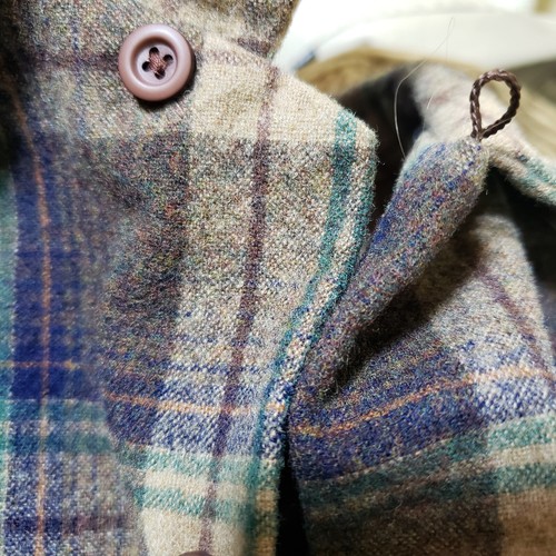 Vtg Pendleton Shirt Mens Medium Brown Green Plaid Wool Flannel Loop Collar Board - Picture 16 of 19
