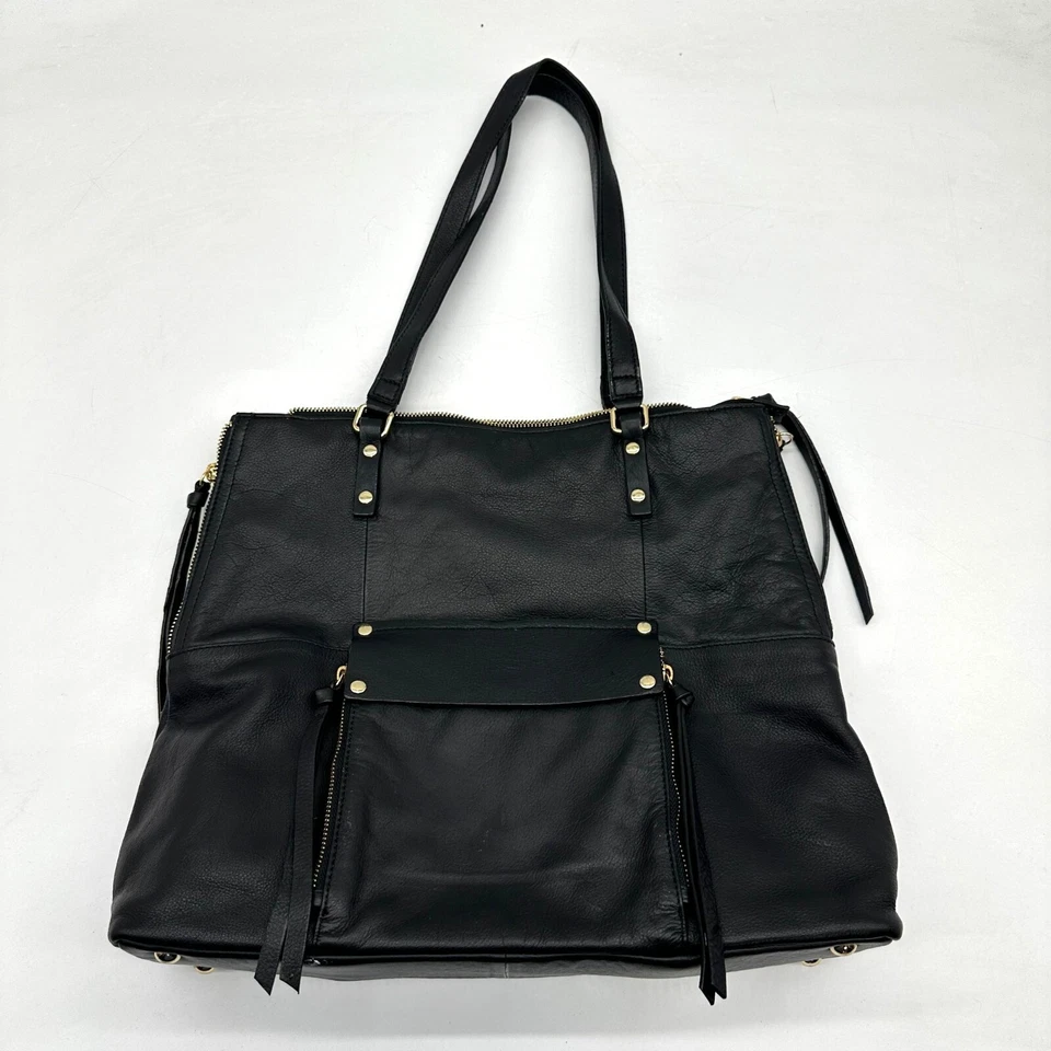 Bolso de Hombro Kooba para Mujer Guijarro Doble Correa Bolsillos Flecos Cuero Negro Foto 2 de 4