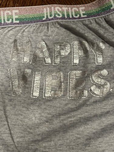 Girls Justice Shorts- Happy Vibes Sparkle Logo Band Size 12 grey - Picture 4 of 5