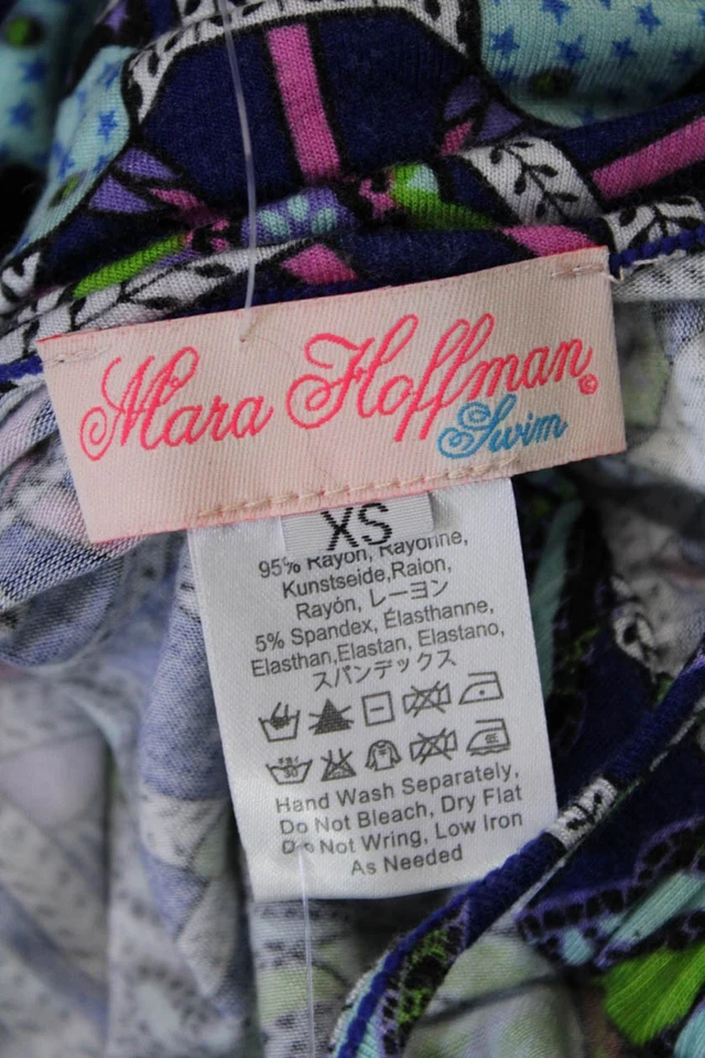 Mara Hoffman Womens Spaghetti Strap Scoop Neck Abstract Romper Blue Multi XS - Image 4 of 4