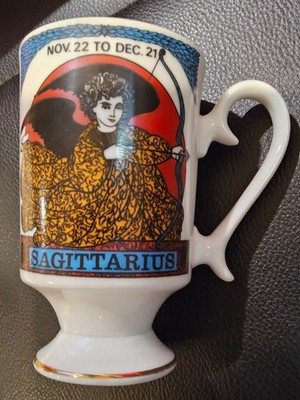 Smug Mug Sagittarius Zodiac Royal Crown Arnart Footed Coffee Cup Vintage 