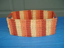 Shabby Chic Jute Wicker Basket Peach Orange Yellow Stripe Cottage Farmhouse Deco