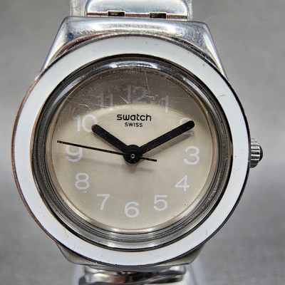 X Swatch Irony SS, case Cream colored dial Silver Arabic numerals 2 hand Amazon.com: Swatch Skin Irony Unisex Watch Casual Polymer  main image 3