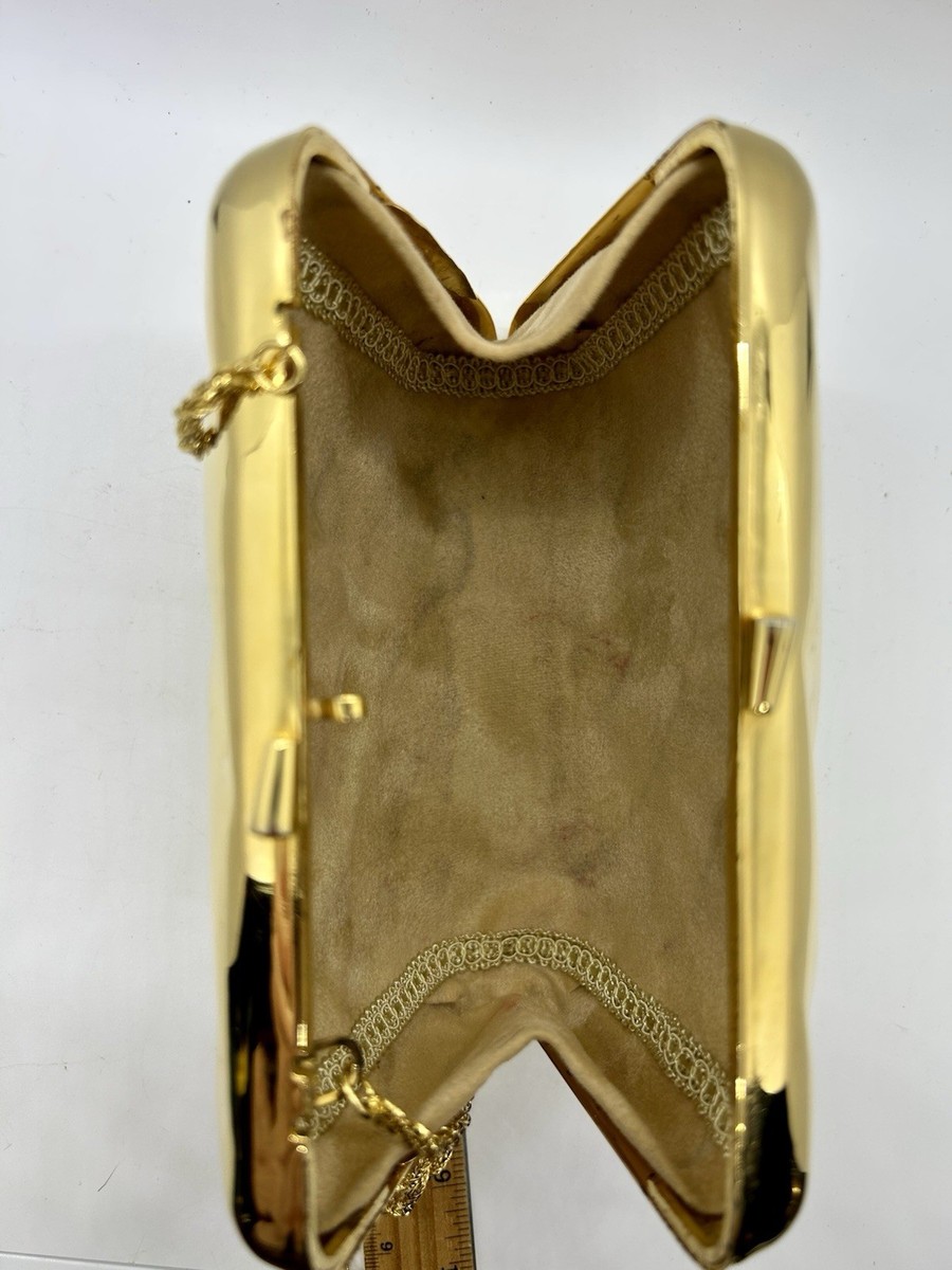 Vintage Clamshell Gold Metal Purse, Unbranded View 5