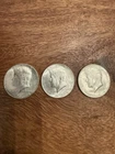 1964 Kennedy Half Dollars, 90% Silver, Lot of 3, Circulated, 1.085 Troy Oz