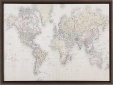 Sylvie Vintage World Map Framed Canvas Wall Art by the Creative Bunch Studio; 18