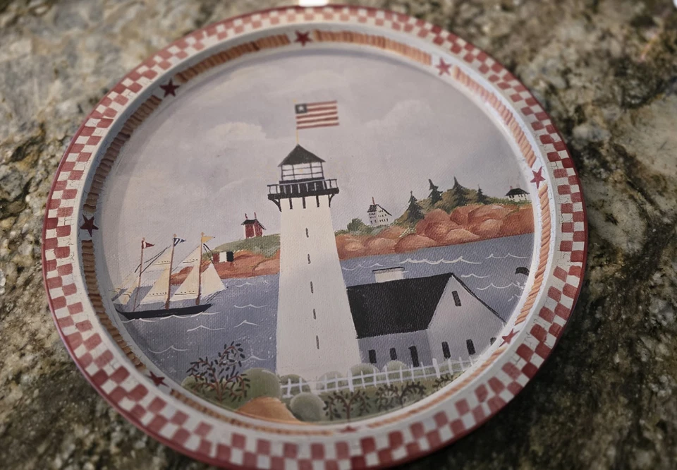 Lindy Bowman Co Patriotic Lighthouse Theme 13 Inch Metal Tray - Image 4 of 4