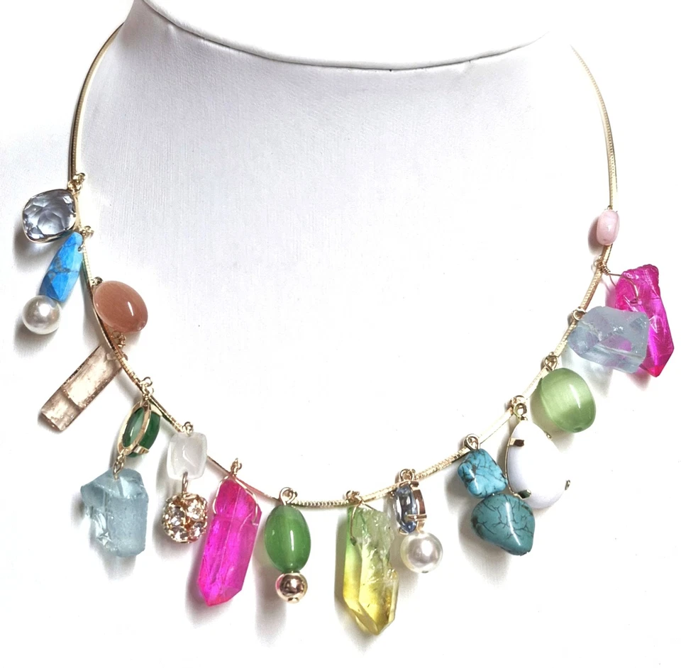 Collar Anthropologie Grande Roca Multicolor Chapado en Oro 14k Latón Nuevo Foto 2 de 4