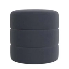 HomePop Round Upholstered Ottoman Blue Velvet: No Assembly Required, MDF &