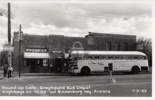 Round-Up Cafe Wickenburg AZ Greyhound Bus 1943 RPPC Photo Postcard COPY